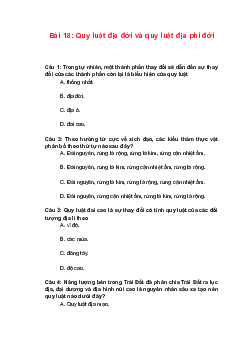 Trắc nghiệm Địa lí 10 Bài 18 Chương 7 | Chân trời sáng tạo