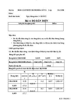 Báo cáo độ dẫn điện riêng của dung dịch | Trường Đại học Trà Vinh