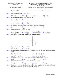 Đề thi thử tốt nghiệp THPT năm 2021 môn Toán đợt 3 sở GD&ĐT Nghệ An