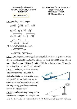 Đề kiểm tra giữa HK1 Toán 9 năm 2021 – 2022 trường THCS Bình Tân – TP HCM