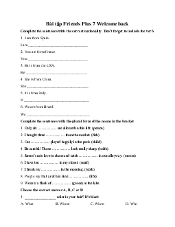 Bài tập Friends Plus 7 Welcome back