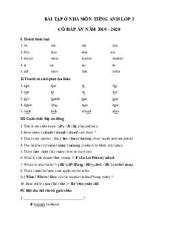 Bài tập ở nhà tiếng Anh lớp 3 - (từ 24/02 - 29/02)