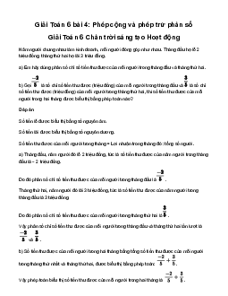 Giải Toán 6 Bài 4: Phép cộng và phép trừ phân số sách Chân Trời Sáng Tạo