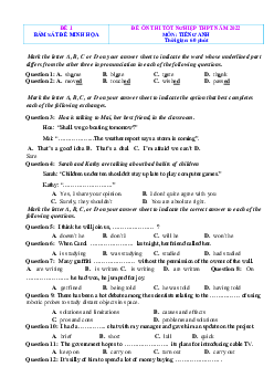 Đề ôn thi tốt nghiệp 2022 Tiếng Anh 12 (có đáp án, đề 1)
