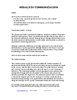 Models OF Communication Models | Báo chí và truyền thông | Đại học Khoa học Xã hội và Nhân văn, Đại học Quốc gia Thành phố HCM