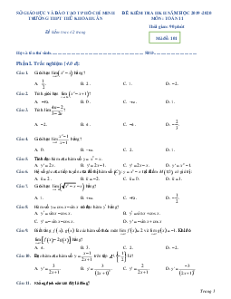 Đề thi học kì 2 Toán 11 năm 2019 – 2020 trường THPT Thủ Khoa Huân – TP HCM