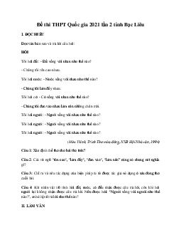 Đề thi thử THPT Quốc gia 2021 môn Ngữ Văn Sở GD&ĐT Bạc Liêu lần 2 (có đáp án)