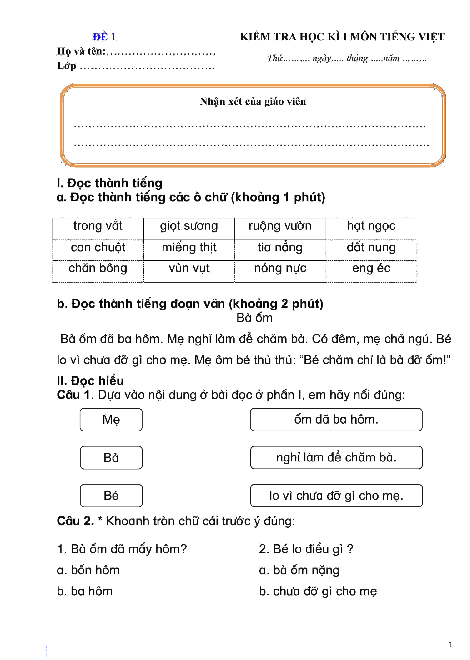 23 ĐỀ TIẾNG VIỆT K1 LỚP 1