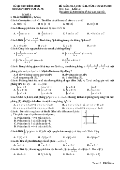 Đề kiểm tra học kỳ 2 Toán 12 năm 2017 – 2018 trường Tam Quan – Bình Định