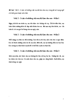 Văn mẫu Viết 2 - 3 câu về những việc mẹ đã làm cho em, trong đó có trạng ngữ chỉ thời gian hoặc nơi chốn | Kết nối tri thức