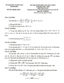Đề tuyển sinh lớp 10 THPT môn Toán năm 2024 – 2025 sở GD&ĐT Thanh Hóa