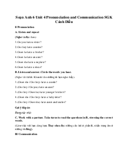 Soạn Anh 6 Unit 4 Pronunciation and Communication SGK Cánh Diều