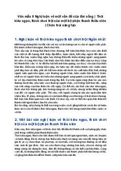 Văn mẫu 8 Nghị luận về một vấn đề của đời sống | Thói kiêu ngạo, thích chơi trội của một bộ phận thanh thiếu niên