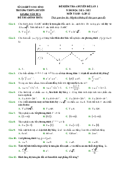 Đề thi chuyên đề Toán 12 lần 1 năm 2021 – 2022 trường chuyên Lương Văn Tụy – Ninh Bình