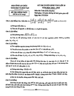 Đề tuyển sinh lớp 10 môn Toán (chuyên) năm 2024 – 2025 sở GD&ĐT Lai Châu