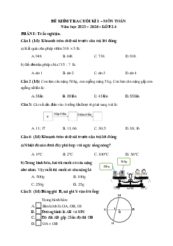 Đề thi học kì 1 môn Toán lớp 3 năm 2023 - 2024 (Đề 4) | Kết nối tri thức