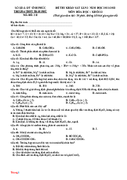 Đề thi KSCL Hóa 12 năm 2022 trường THPT Trần Phú lần 2 (có đáp án)