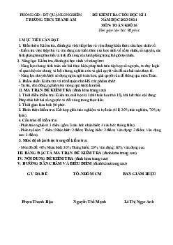 Đề cuối học kì 1 Toán 6 năm 2023 – 2024 trường THCS Thanh Am – Hà Nội