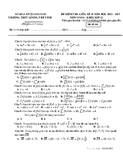 Đề giữa kỳ 2 Toán 12 năm 2022 – 2023 trường THPT Lương Thế Vinh – Quảng Nam