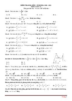 Đề kiểm tra hk2 toán 12 năm học 2020-2021 có đáp án