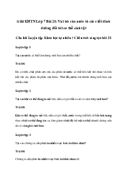 Giải Khoa học tự nhiên 7 Bài 28: Vai trò của nước và các chất dinh dưỡng đối với cơ thể sinh vật | Chân trời sáng tạo