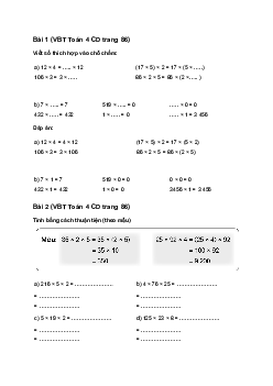 Vở bài tập Toán lớp 4 trang 86 Bài 34: Các tính chất của phép nhân Cánh diều