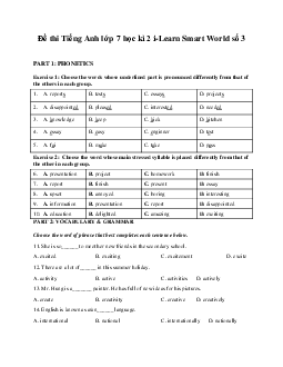 Đề thi Tiếng Anh lớp 7 học kì 2 i-Learn Smart World số 3