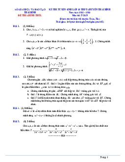 Đề tuyển sinh lớp 10 môn Toán (chuyên) năm 2021 – 2022 trường THPT chuyên Thái Bình