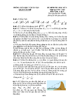 Đề thi HK1 Toán 9 năm học 2019 – 2020 phòng GD&ĐT Tân Phú – TP HCM