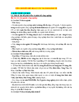 Chuyên đề địa lí các ngành kinh tế ôn thi tốt nghiệp THPT (có đáp án)