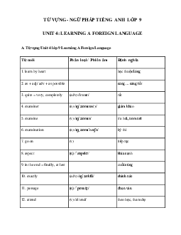 Từ vựng - Ngữ pháp Unit 4 lớp 9 Learning A Foreign Language