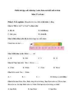 Bài tập cuối tuần Toán lớp 2 Kết nối Tri thức Tuần 27