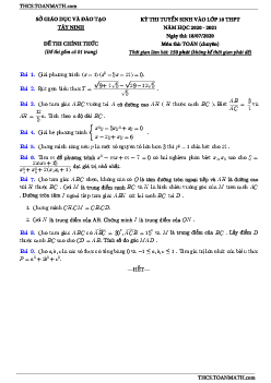 Đề tuyển sinh lớp 10 môn Toán (chuyên) năm 2020 – 2021 sở GD&ĐT Tây Ninh