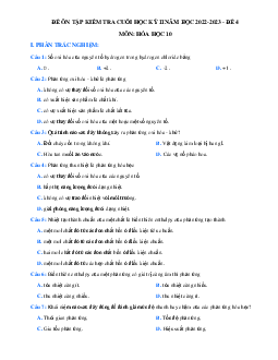 Đề thi học kì 2 lớp 10 môn Hóa học Kết nối tri thức năm 2023 - Đề 4