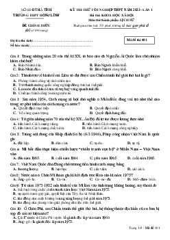 Đề thi thử THPT Quốc gia năm 2023 môn Sử lần 1 trường THPT Hồng Lĩnh, Hà Tĩnh