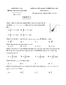 Đề thi giữa kì 2 Toán 12 trường THPT Phan Ngọc Hiển, Cà Mau năm học 2020 - 2021