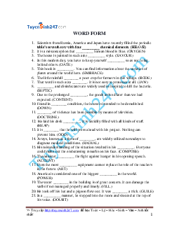 Top 131 câu WORD FORM cấu tạo từ rất khó dành cho học sinh giỏi Chuyên Anh