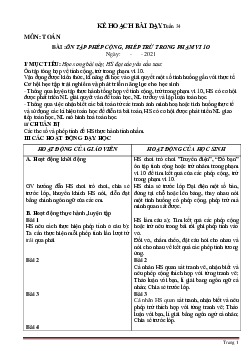 Giáo án Toán lớp 1 Sách Cánh Diều tuần 34