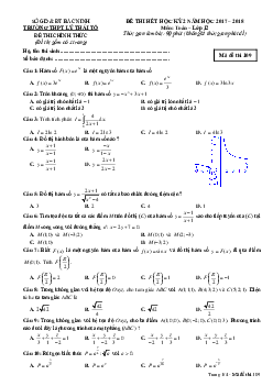 Đề thi hết học kỳ 2 Toán 12 năm 2017 – 2018 trường Lý Thái Tổ – Bắc Ninh