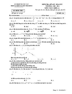 Đề thi giữa HK1 Toán 12 năm 2020 – 2021 trường THPT Nguyễn Thái Bình – Quảng Nam