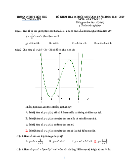 Đề kiểm tra 45 phút chương 1 Giải tích 12 năm 2018 – 2019 trường THPT Bến Tre – Vĩnh Phúc