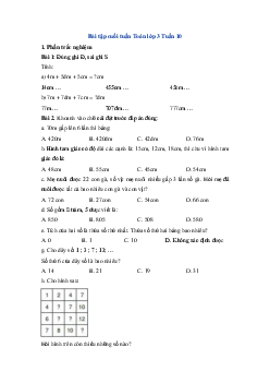 Phiếu bài tập cuối tuần Toán lớp 3 - Tuần 10 ( Cơ bản ) |  Cánh Diều