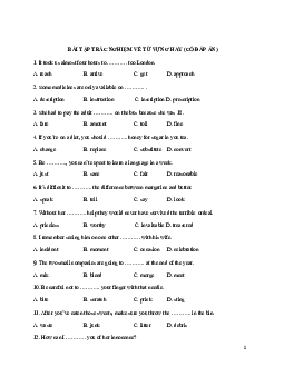 Top 120 Bài tập trắc nghiệm từ vựng Tiếng Anh ôn thi vào lớp 10 (có đáp án)