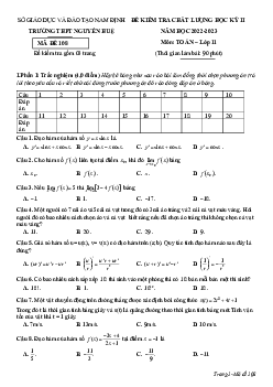 Đề học kỳ 2 Toán 11 năm 2022 – 2023 trường THPT Nguyễn Huệ – Nam Định