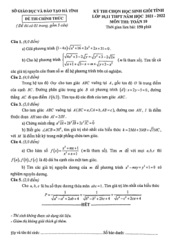 Đề thi học sinh giỏi tỉnh Toán 10 năm 2021 – 2022 sở GD&ĐT Hà Tĩnh