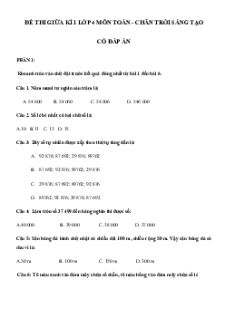 Đề ôn thi giữa học kì 1 lớp 4 môn Toán sách Chân trời sáng tạo - Đề số 2
