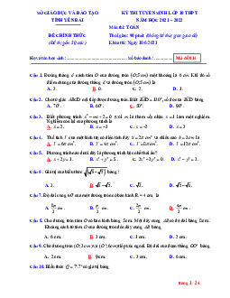 Đề thi tuyển sinh vào lớp 10 môn Toán năm 2021 – 2022 sở GD&ĐT Yên Bái