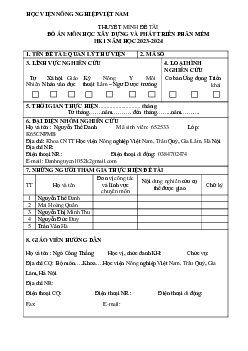 Thuyết minh đề tài - Đồ án môn học Xây dựng và phát triển phần mềm | Học viện Nông nghiệp Việt Nam