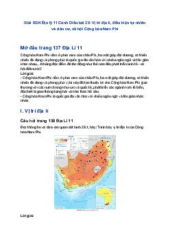 Giải SGK Địa lý 11 Cánh Diều bài 29: Vị trí địa lí, điều kiện tự nhiên và dân cư, xã hội Cộng hòa Nam Phi
