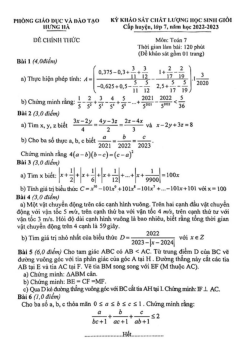 Đề học sinh giỏi Toán 7 năm 2022 – 2023 phòng GD&ĐT Hưng Hà – Thái Bình